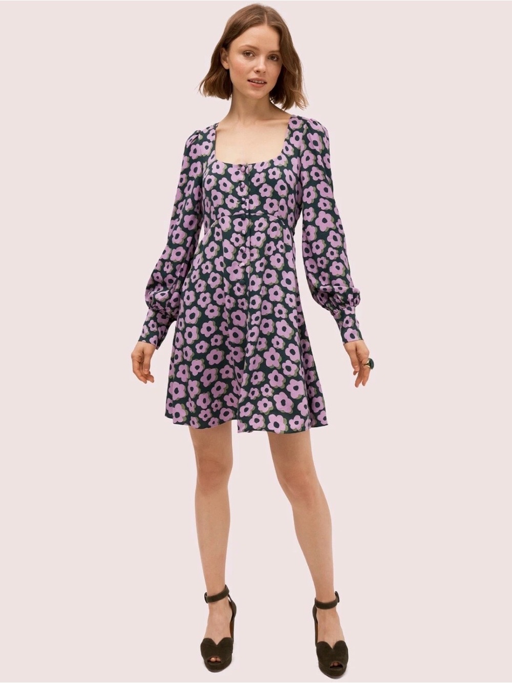 Kate Spade Flair Flora Fluid 100% Viscose Crepe Scoop Neck Mini Dress